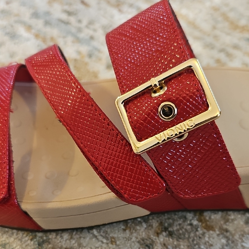 Vionic Red Sandals with Gold Buckles - Picture 5 of 6